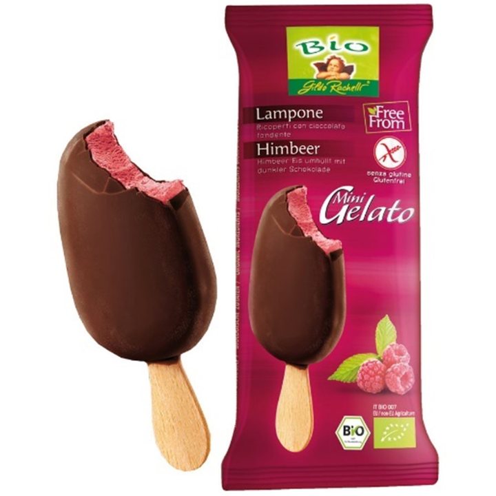 Био сладолед малина покрит с черен шоколад БЕЗ ГЛУТЕН 35г