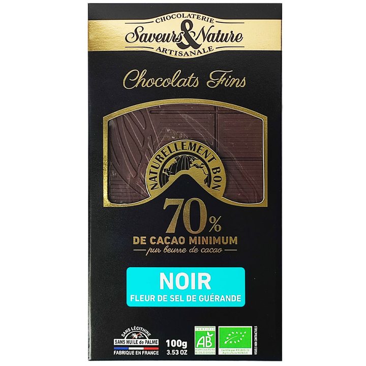 Био шоколад черен 70% какао и морска сол 100г